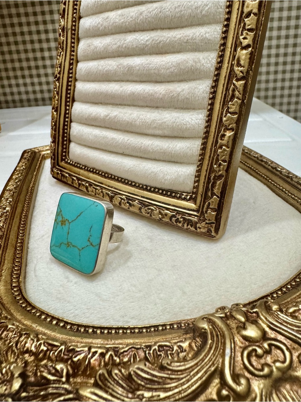 Chunky Sterling Silver (.925) Square Faux Turquoise Statement Ring - 15.3g
